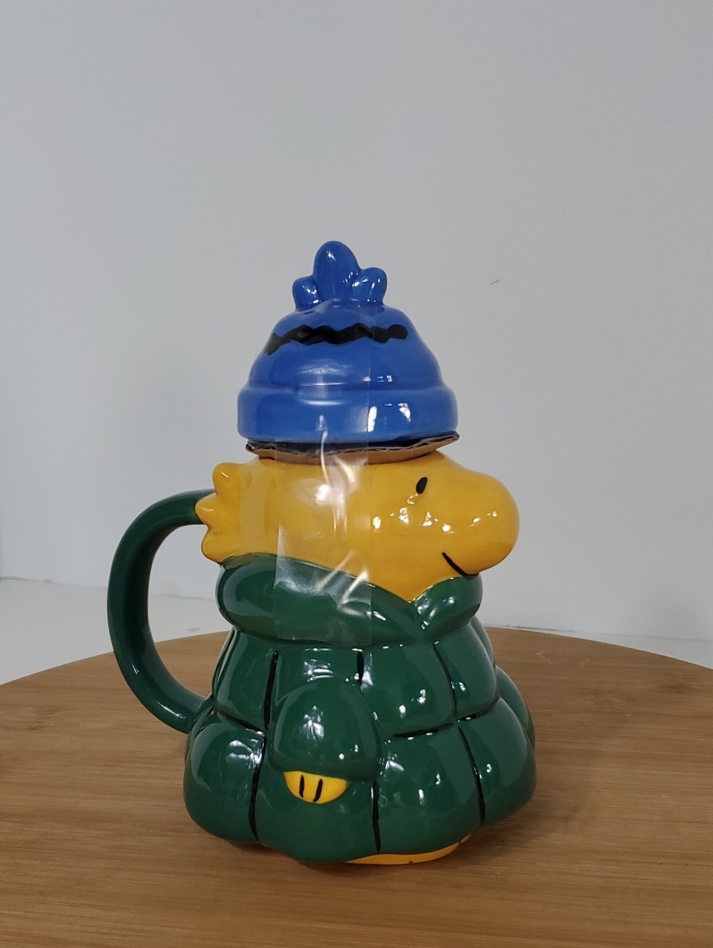 Peanuts Woodstock Puffy Jacket Mug with Green Coat and Blue Hat Lid NWT
